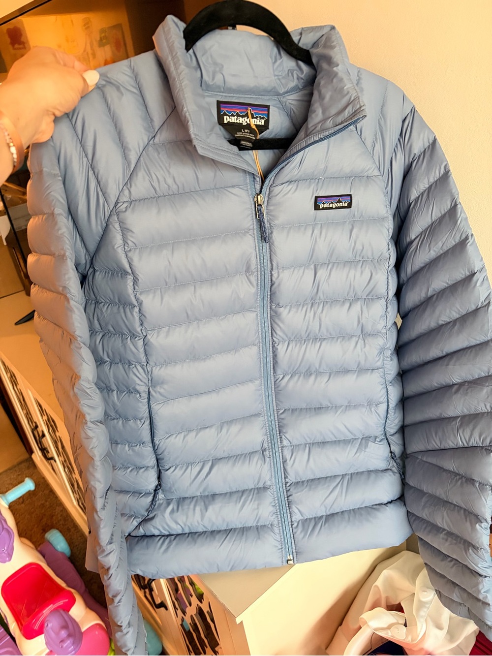 Patagonia Powder Blue Quilted Down Jacket Bernacle Blue W Large Puffer - Picture 3 of 3